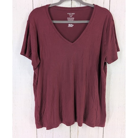Nine West Plus Size XXL Womens Red Short Sleeve‎ Casual V Neck Top - Picture 1 of 7